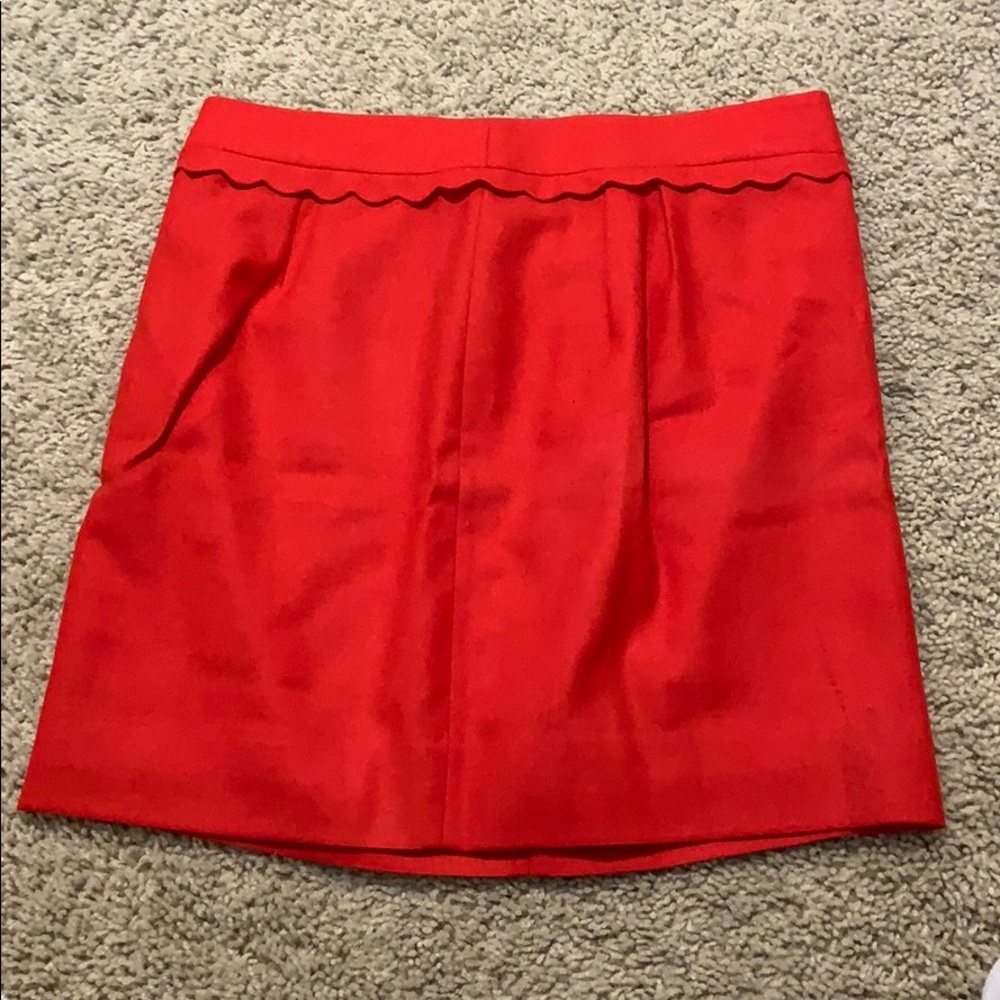 JCrew red scalloped skirt